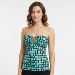 Elegant Teal and Brown Strapless Top